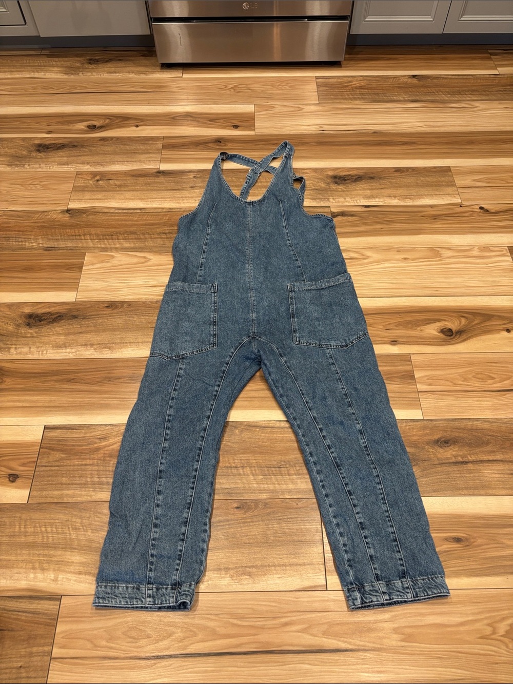 Casual Denim Overalls in Medium Blue